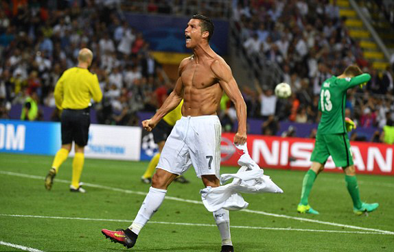 C-Ronaldo celebrates his victory-earning penalty