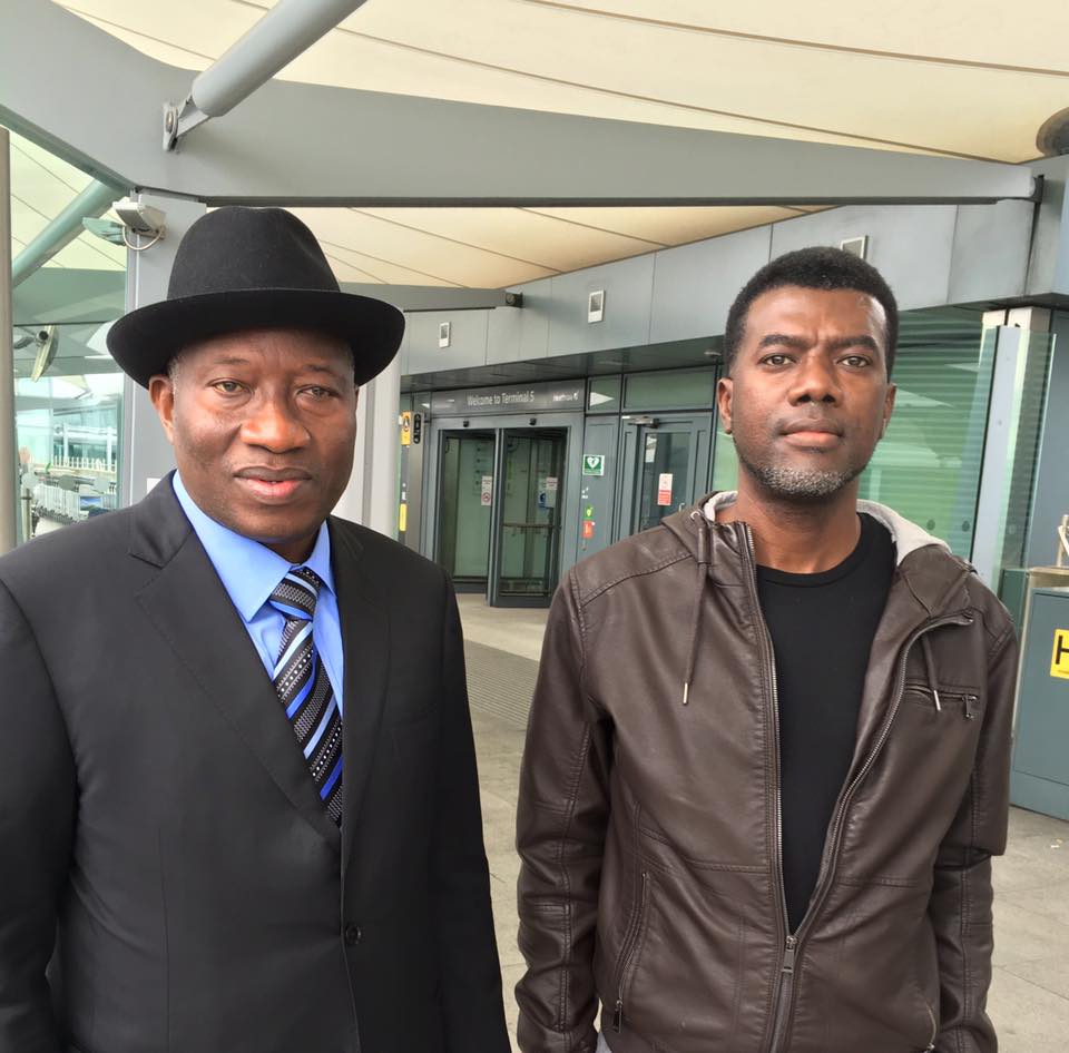 Jonathan with a former aide at Heathrow airport as photographed by an excited Nigerian