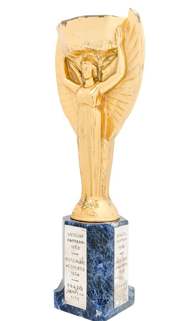 The creation of this special, Jules Rimet trophy was presented to Pelé in order to commemorate his record achievement of three World Cup victories (Photo: Julien's) 