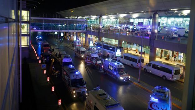 Ambulances at Ataturk airport after the bombings. (Photo: Reuters)