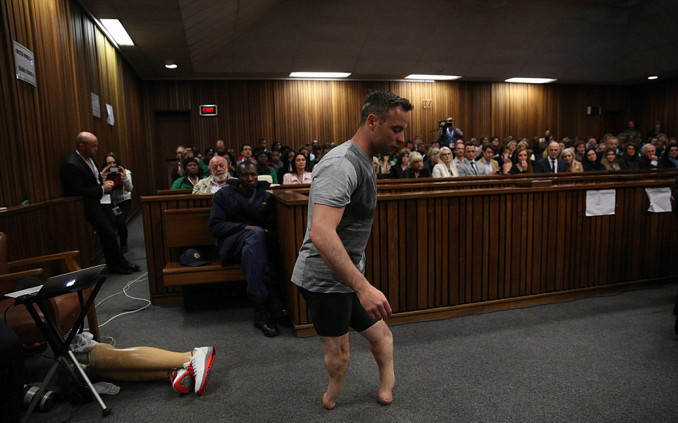 Oscar Pistorius yesterday, removed his pair of prosthetics in an effort to convince the judge he was vulnerable and plead for leniency in the judgment. (Photo: EPA) 