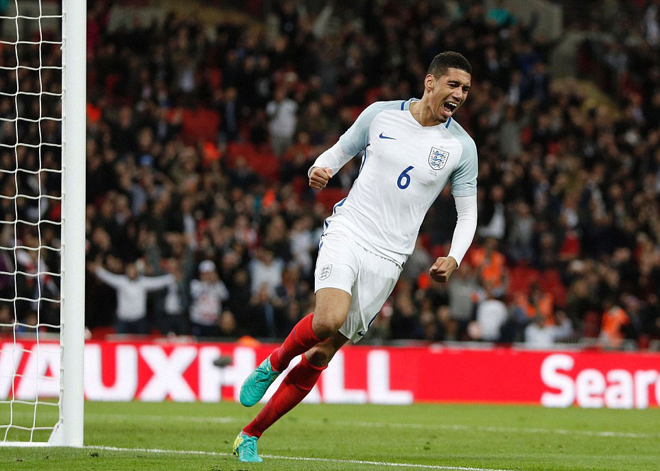 Smalling celebrates after his goal which gave England the win (Photo: AFP)