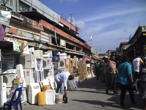 An electronics section in Alaba International Market.